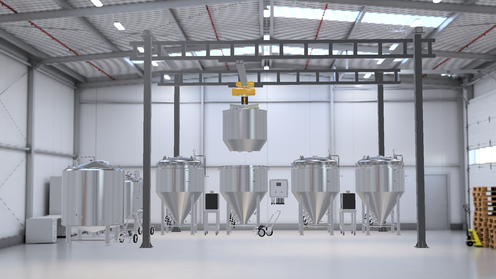 complete 15BBL 17HL brewery with four 15BBL fermentros and gantry workstation