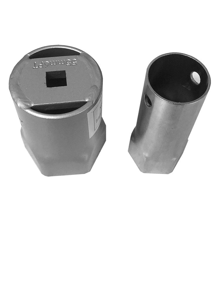 Two silver-colored water heater element wrenches of different sizes, with the BREWHA brand visible on one of the wrenches.