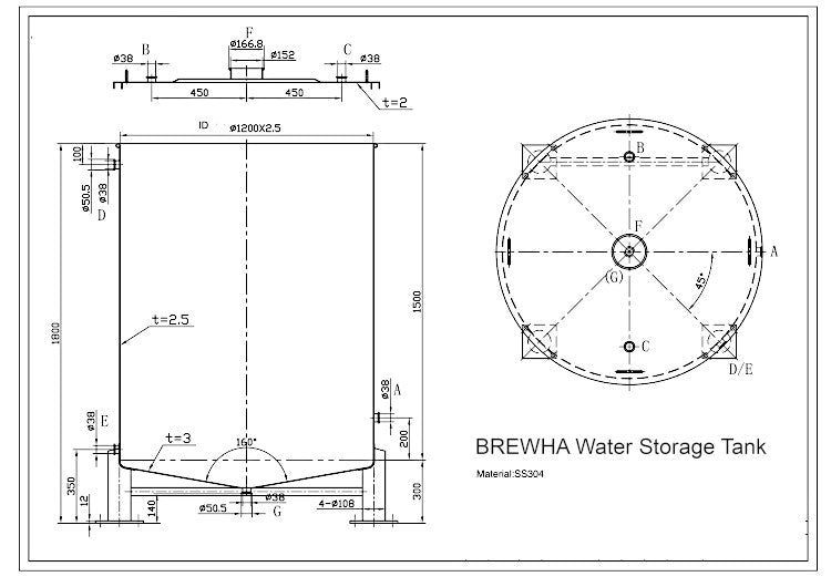 stainless steel water storage tank 500USG 1700L